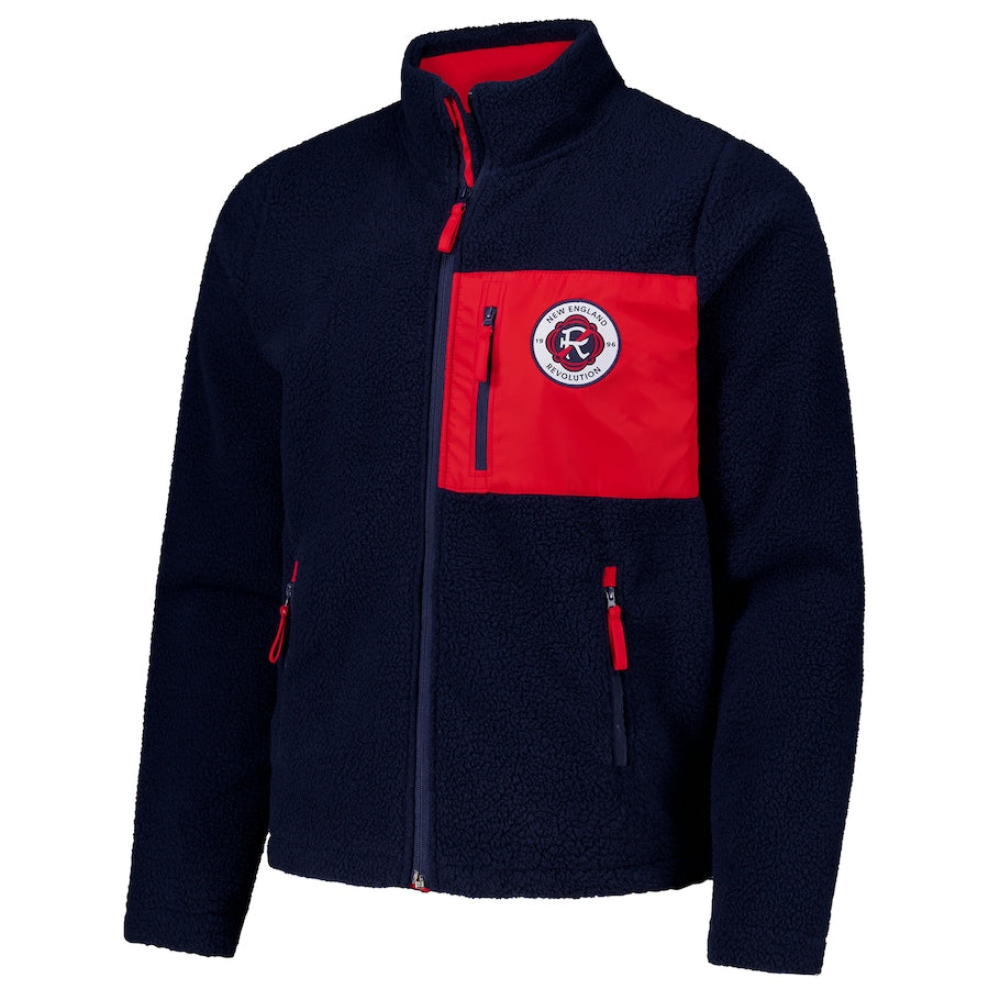 Mens New England Revolution Navy Pile Full-Zip Jacket product image 1, provided for visual reference and product detail