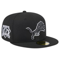 New Era Detroit Lions 75th Season Side Patch 59FIFTY Fitted Black & White Hat product image 1, provided for visual reference