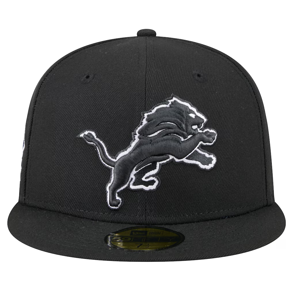 New Era Detroit Lions 75th Season Side Patch 59FIFTY Fitted Black & White Hat product image 3, provided for visual reference