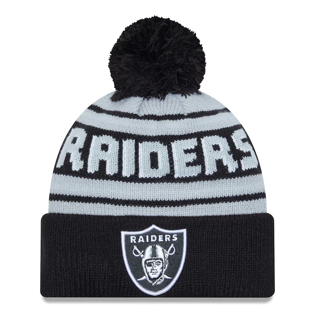 New Era Las Vegas Raiders Cuffed Knit Hat With Pom- Black product image 1, provided for visual reference and product detail