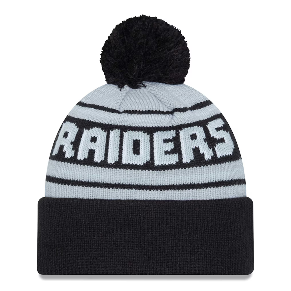 New Era Las Vegas Raiders Cuffed Knit Hat With Pom- Black product image 2, provided for visual reference and product detail