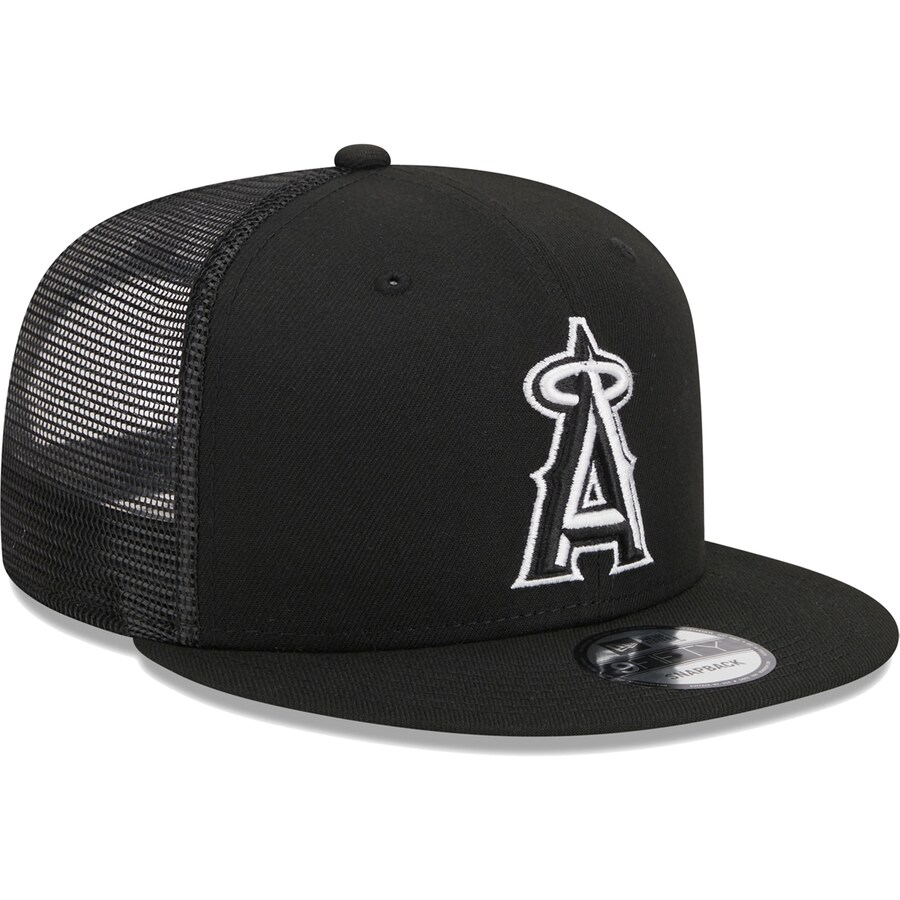 New Era Los Angeles Angels Trucker 9FIFTY Snapback Hat-Black/White product image 2, provided for visual reference and