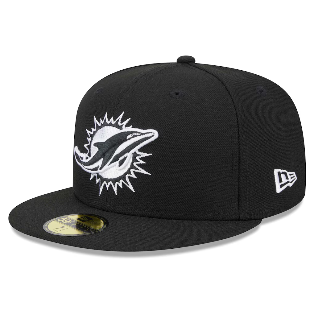 New Era Miami Dolphins 1993 Pro Bowl Side Patch 59FIFTY Fitted Black & White Hat product image 2, provided for visual