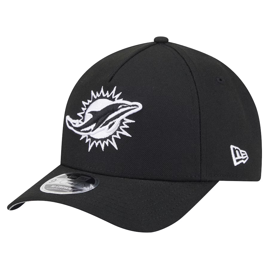 New Era Miami Dolphins M-Crown A-FRAME 9FORTY Adjustable Hat-Black/White product image 2, provided for visual reference and