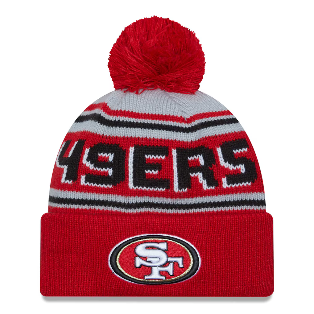 New Era San Francisco 49ers Cuffed Knit Hat With Pom- Scarlet product image 1, provided for visual reference and product