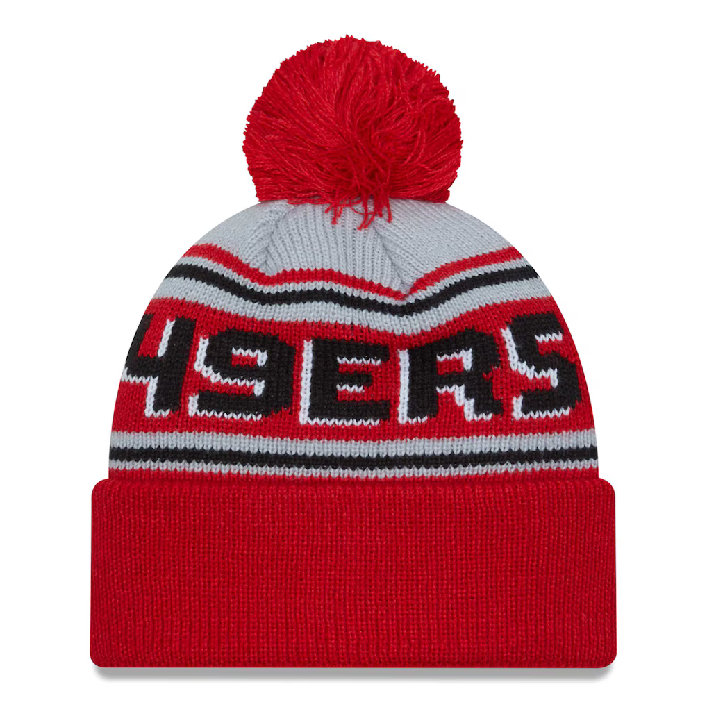 New Era San Francisco 49ers Cuffed Knit Hat With Pom- Scarlet product image 2, provided for visual reference and product