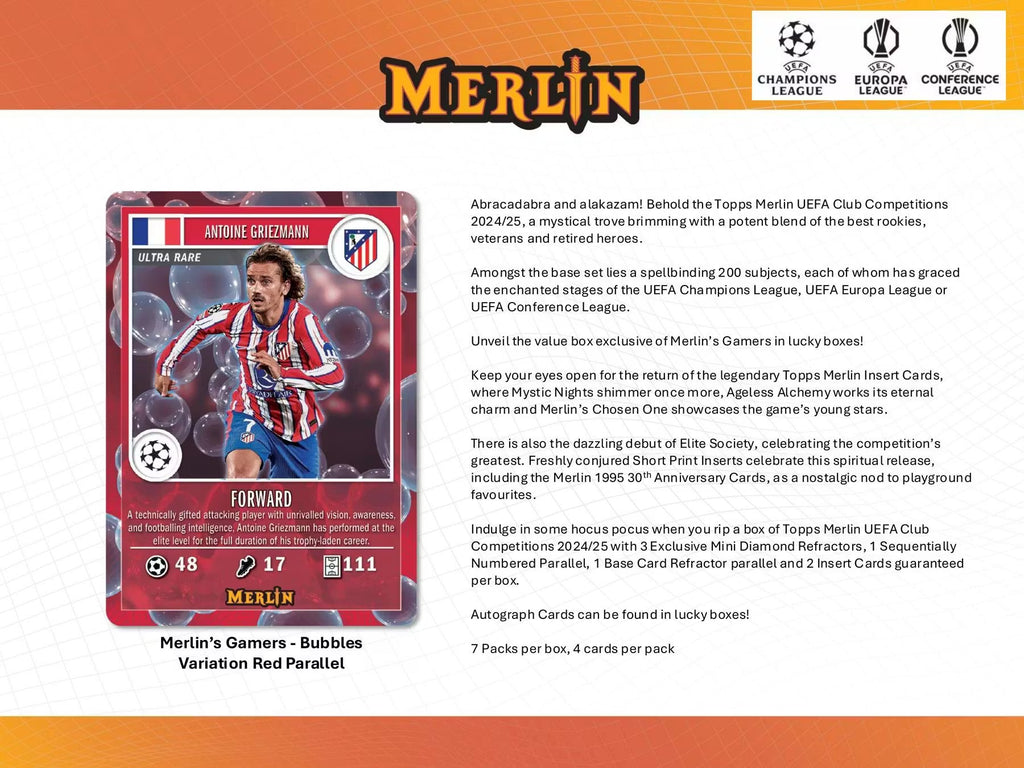 2024/25 Topps Chrome Merlin Uefa Club Competitions Blaster Box product image 8, provided for visual reference and product