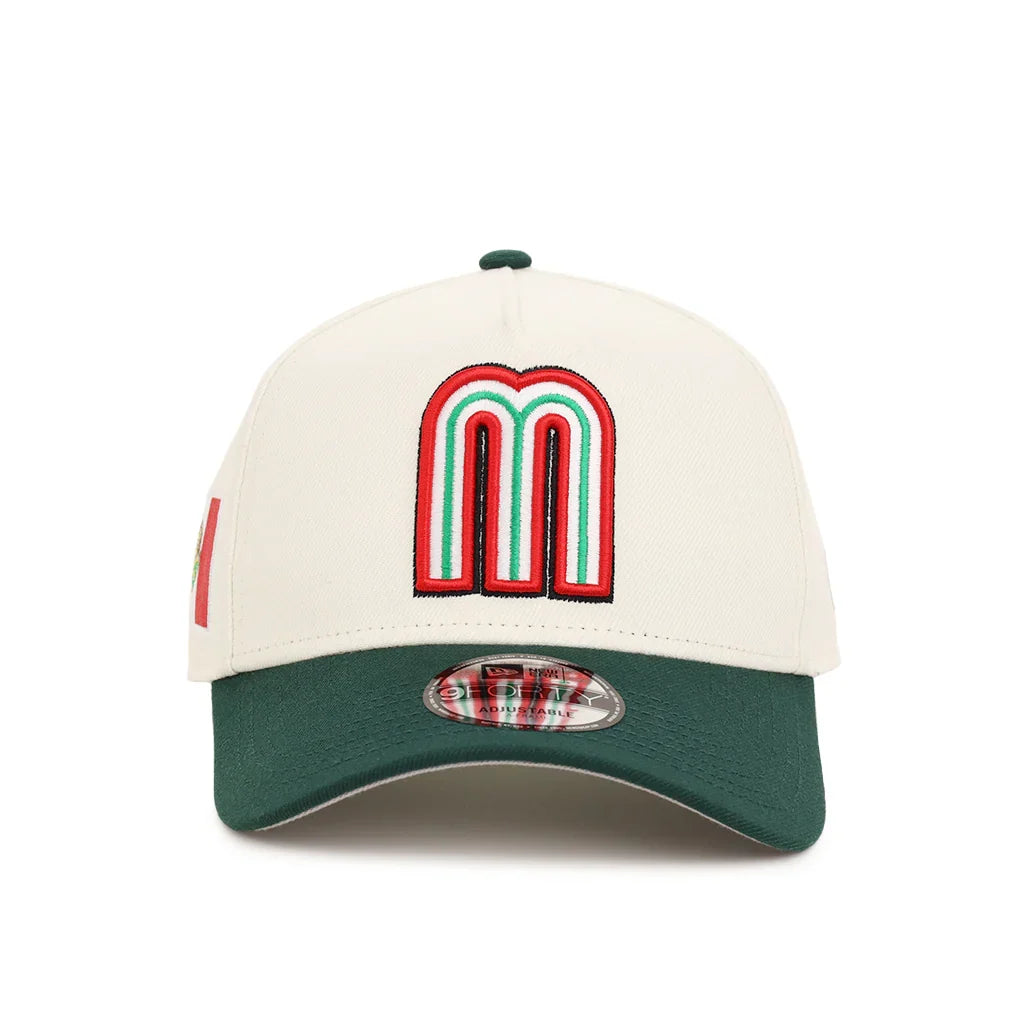 New Era Mexico WBC 9FORTY A-Frame Snapback Hat-Chrome/Dark Green product image 1, provided for visual reference and product