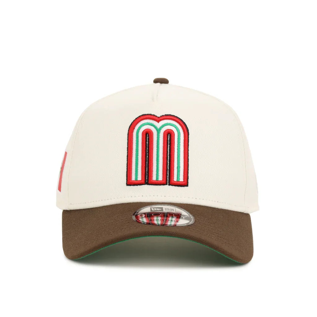 New Era Mexico WBC 9FORTY A-Frame Snapback Hat-Chrome/Walnut product image 1, provided for visual reference and product