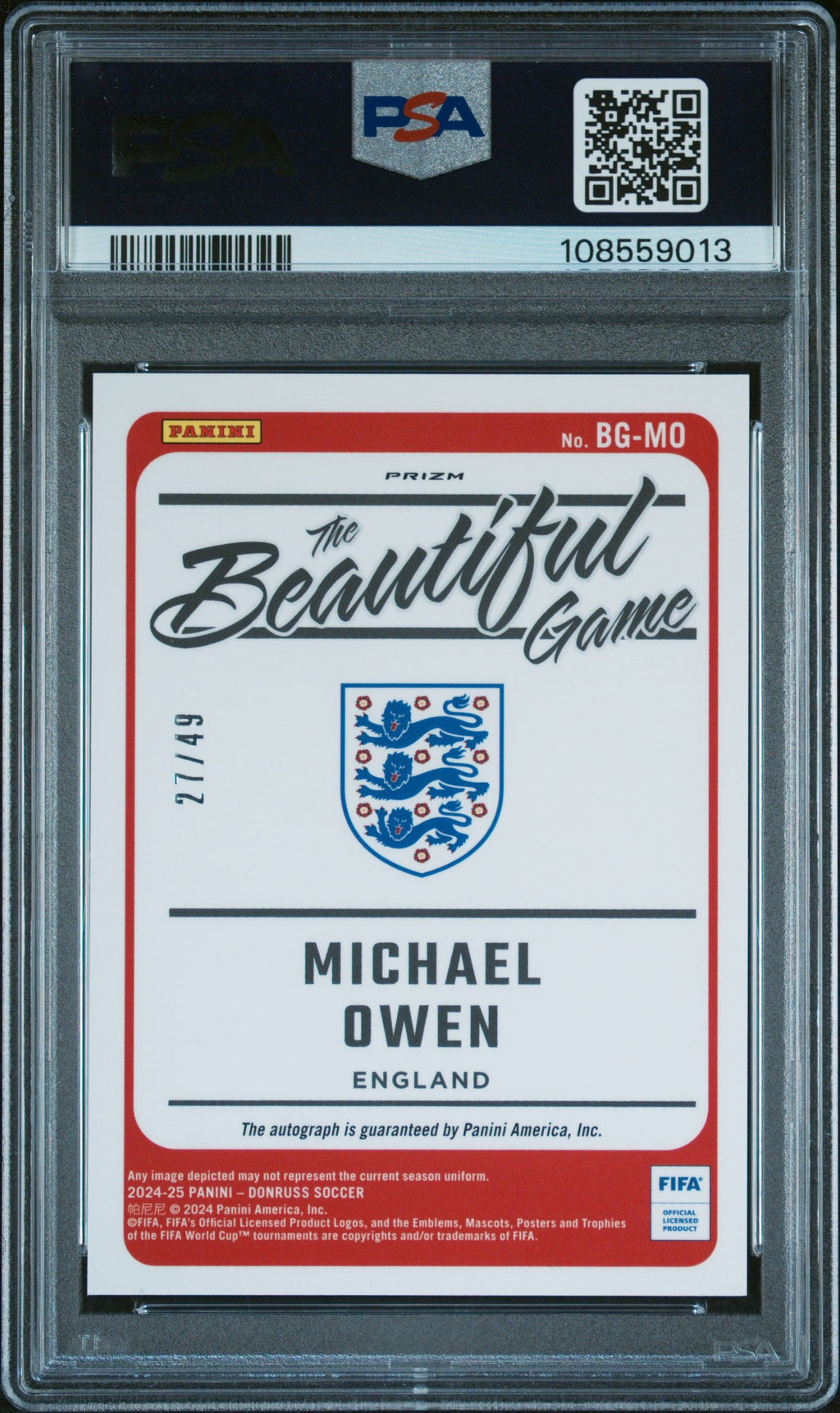 2024-25 Panini Donruss Fifa The Beautiful Game Autographs #Bgmo Michael Owen Beautiful Game Auto-Blue #/49 Psa 9 product