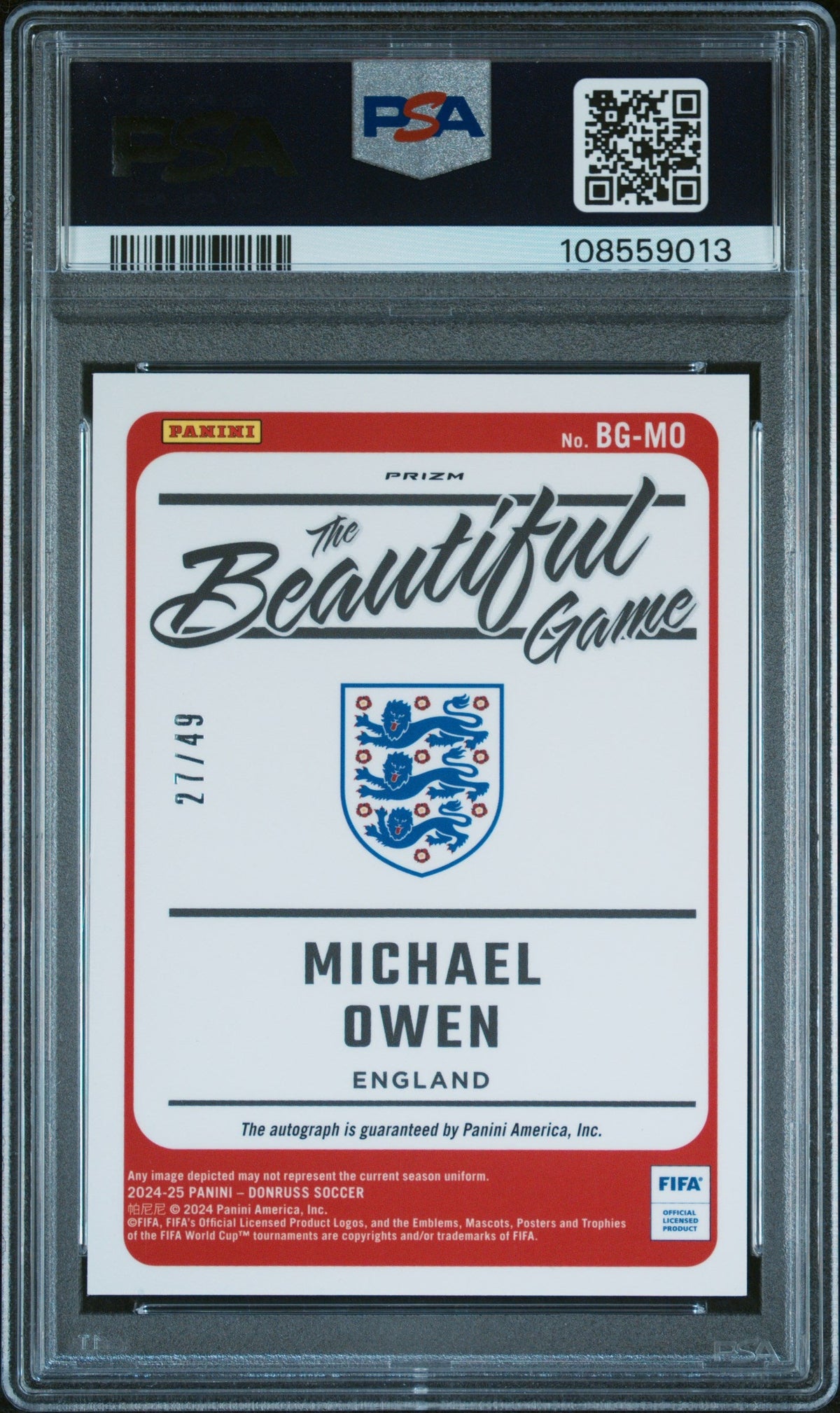 2024-25 Panini Donruss Fifa The Beautiful Game Autographs #Bgmo Michael Owen Beautiful Game Auto-Blue #/49 Psa 9 product