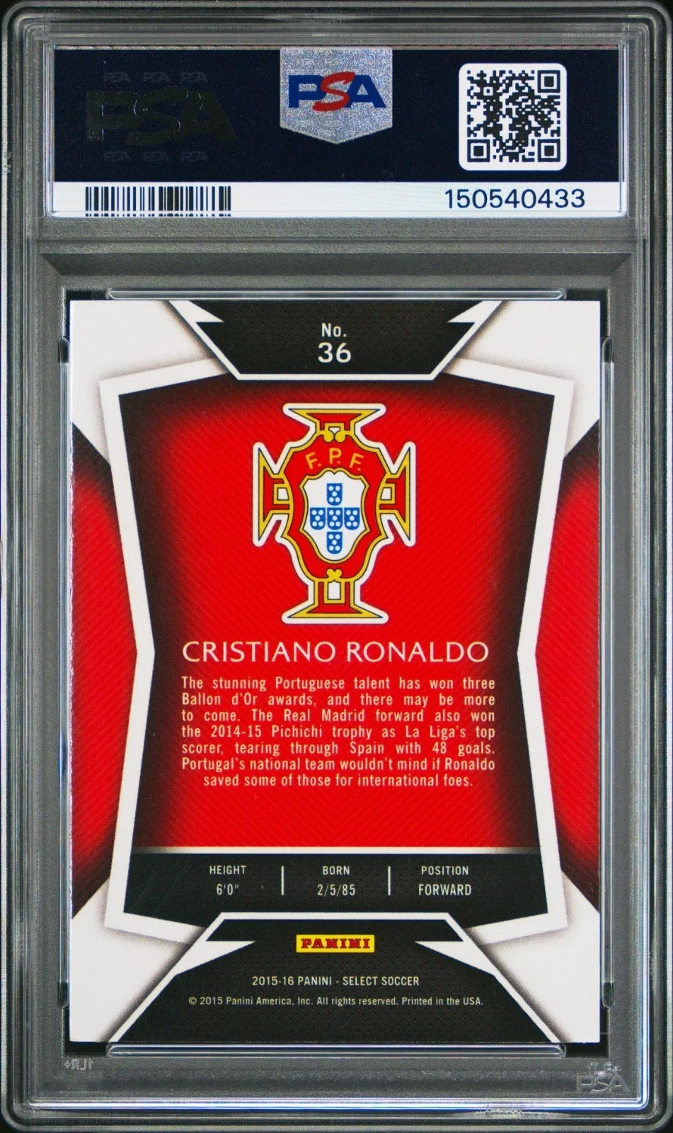 2015 Panini Select Cristiano Ronaldo White Jersey Portugal Mint Psa 9 product image 2, provided for visual reference and