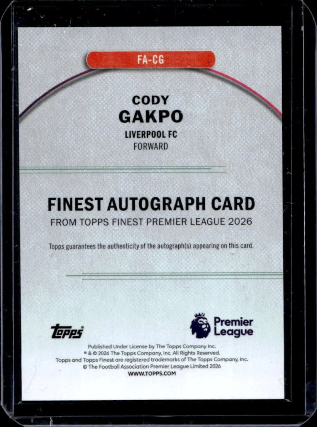 2025-26 Topps Finest Premier League Cody Gakpo Auto Blue Refractor #/99 product image 2, provided for visual reference and