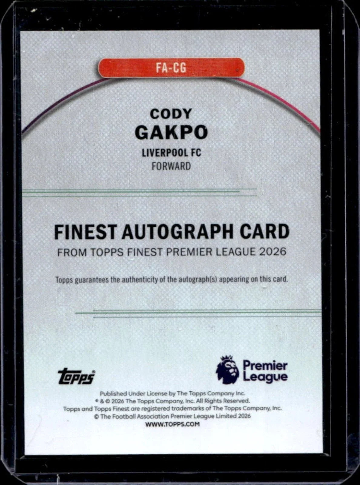 2025-26 Topps Finest Premier League Cody Gakpo Auto Blue Refractor #/99 product image 2, provided for visual reference and