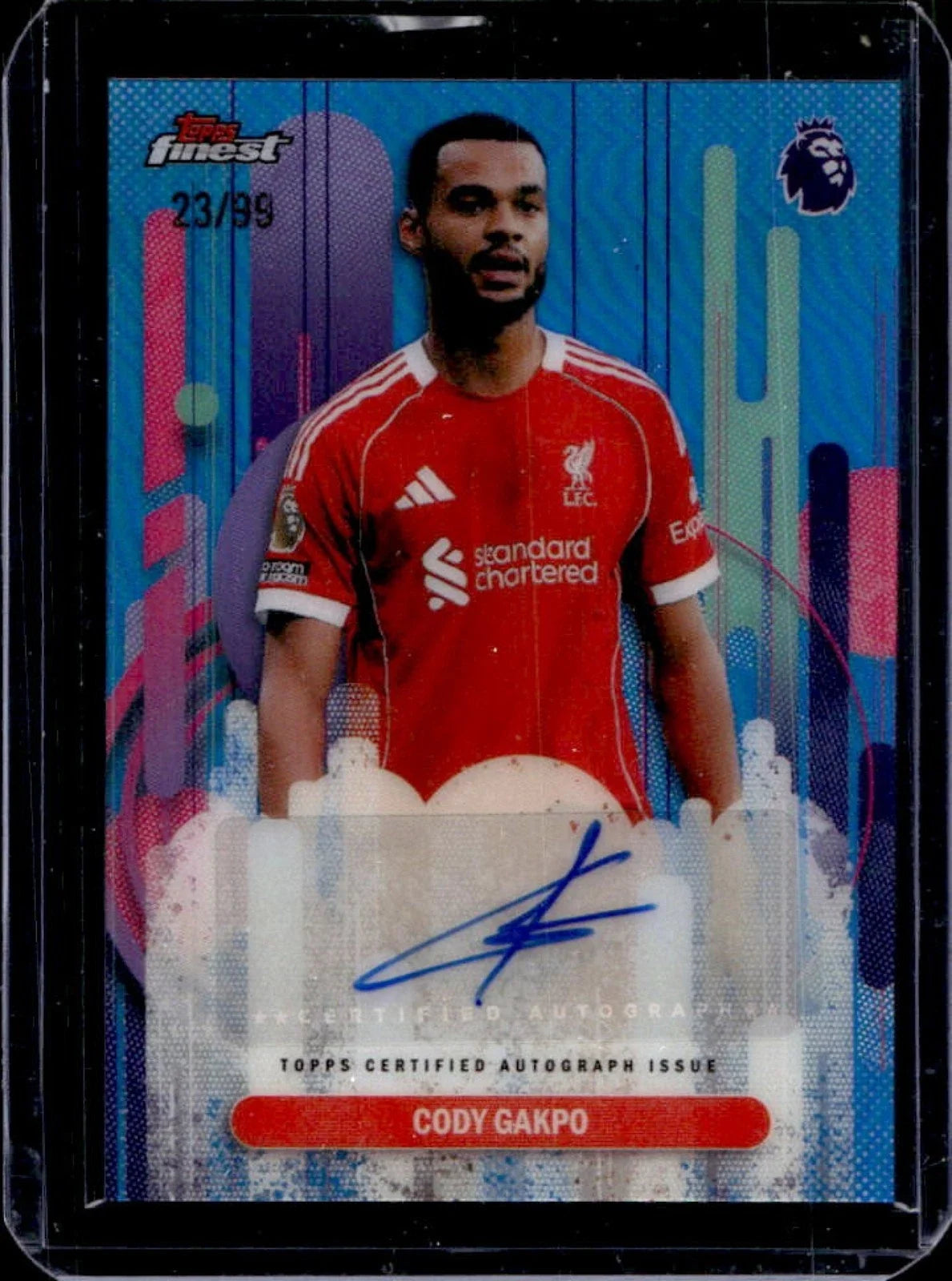 2025-26 Topps Finest Premier League Cody Gakpo Auto Blue Refractor #/99 product image 1, provided for visual reference and