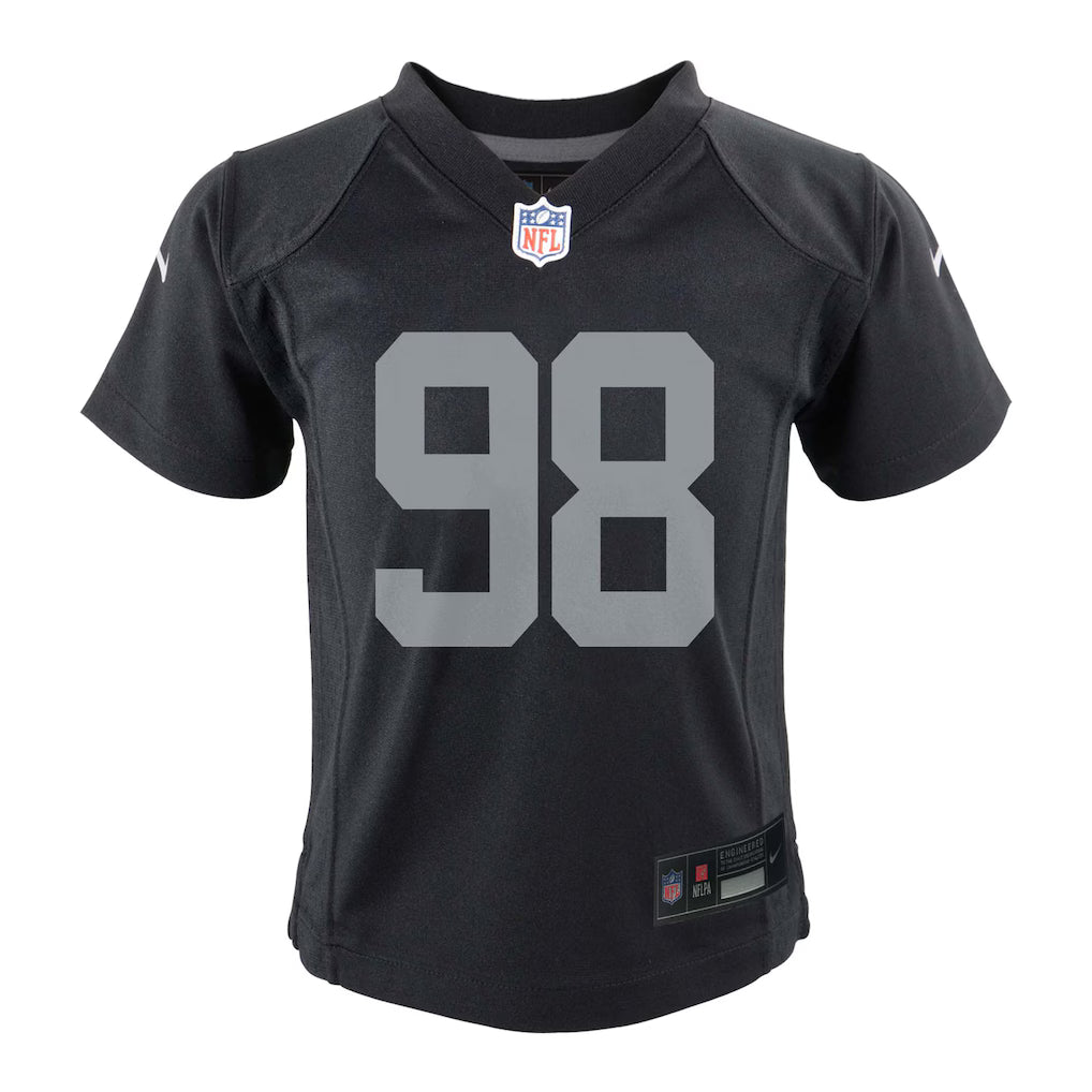 Nike Toddlers Maxx Crosby Las Vegas Raiders Game Jersey product image 1, provided for visual reference and product detail