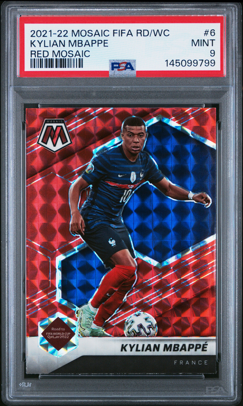 2021-2022 Panini Mosaic Fifa Road To World Cup #6 Kylian Mbappe Red Mosaic Psa 9 product image 1, provided for visual