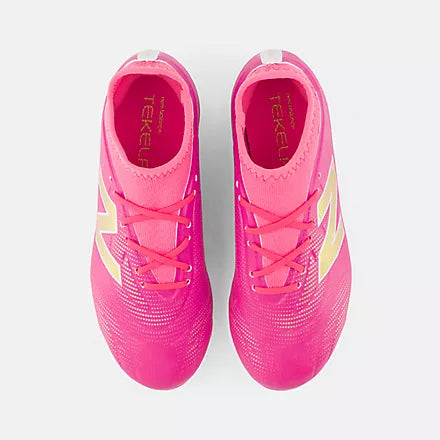 New Balance Kid's Tekela Team Low Jnr FG V5-Heat Pink/Metallic Gold product image 4, provided for visual reference and